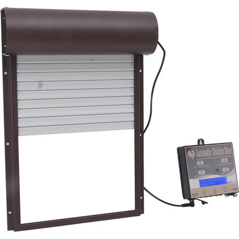 Porte de poulailler automatique à énergie solaire avec capteur de luminosité, minuterie et télécommande (marron) (1/5)