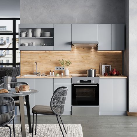 Ligne de cuisine R-Line, Gris, 240cm , PT Chêne, Vicco