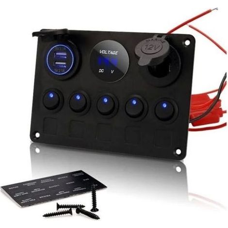 Panneau de Commutateur à Bascule à 5 Gangs - Interrupteur à Bascule Étanche - Double USB DC 12V/24V - Pour Bateau, Voiture, Camion, Remorque, Marine, Véhicules SUV, Camping-Car (1/5)