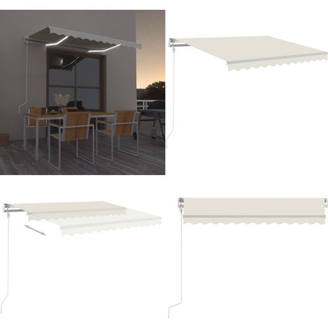 Auvent automatique avec capteur de vent et LED 350x250 cm Crème - Auvent Retractable - Stores Exterieurs - Parasol - Abri Solaire - Protection Soleil - Home & Living (1/5)