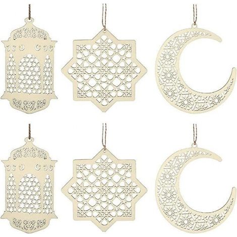 6 Pendentif en bois,Lune et étoile,Décoration Ramadan,Fête religieuse,Intérieur (1/4)