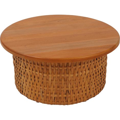 [JAMAIS UTILISÉ] Table basse HHG-335, table d'appoint, table de salon, table de salon, bois d'acajou, rotin, ronde, Ø 75 cm