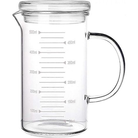 Verre doseur de 500 ml avec couvercle, idéal pour chauffer le lait, le café et autres liquides. Convient également au micro-ondes et au congélateur.