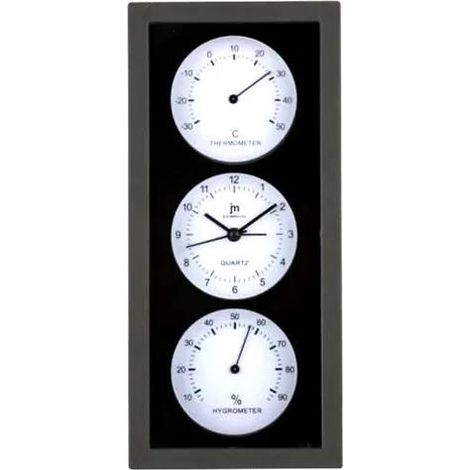 Lowell Orologio da Parete o Appoggio con Sveglia, Termometro e Igrometro 12 x 26 Cm Ass. Bianco, Nero o Grigio 1 Pz