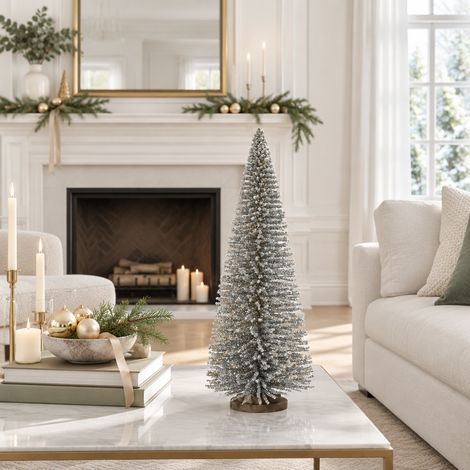 Alberello natalizio colore argento in alluminio con base in legno, decorazione da h 60 cm (1/5)