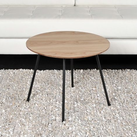 Table basse LYRA ronde 55cm – Plateau MDF placage chêne – Pieds métal noir – Dimensions 55x55x45 cm – Design scandinave moderne – Weber Industries (1/2)
