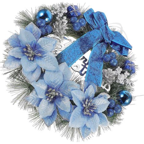 Guirlande de Noël artificielle en pin, couronne bleue à suspendre (1/5)