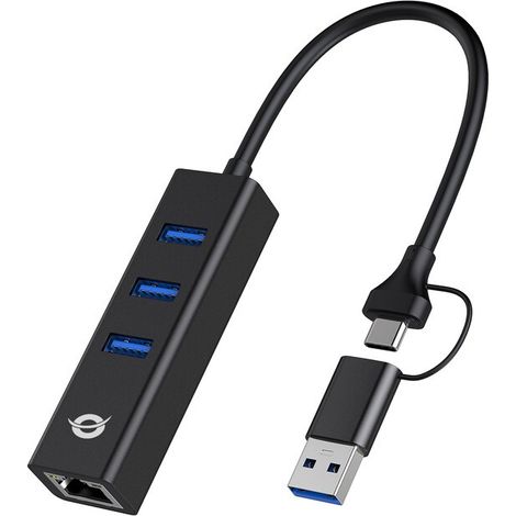 CONCEPTRONIC Adapter USB-C/-A3.0-3xUSB-A/GbE  5Gbs 0.18m sw (DONN07BA)