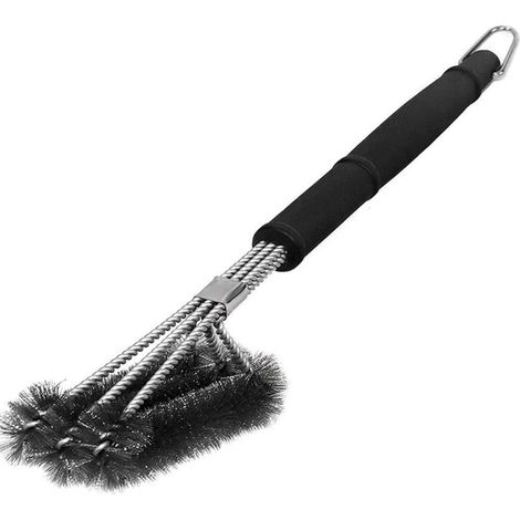 Brosse pour barbecue - Brosse en acier inoxydable - Brosse pour barbecue - Trois rangées de poils en acier inoxydable - Long manche - Pour barbecues à gaz, à charbon et électriques (1/5)