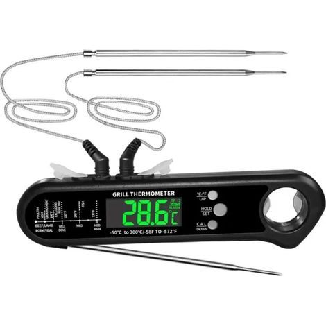 Thermomètre Alimentaire à Lecture Instantanée avec 2 Sondes Filaires Détachables, Étalonnage, Fonction D'Alarme (1/4)