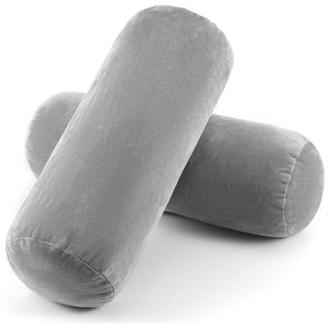 Lot de 2 taies d'oreiller pour oreiller cervical 40 x 15 cm - Gris - Fermeture éclair - Coussin cylindrique pour coussins en mousse à mémoire de forme et roues de coussin cervical (1/5)