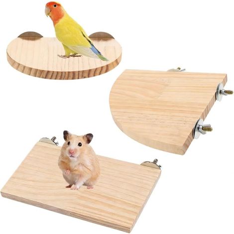 3PCS Hamster Wooden Platform Perch Stand, Natural Parrot Perch Toys and Accessories, Bird Perches for Cage, Flat Wooden Stand for Chinchilla Mouse Rat Dwarf Hamsters Small Animals (1/5)