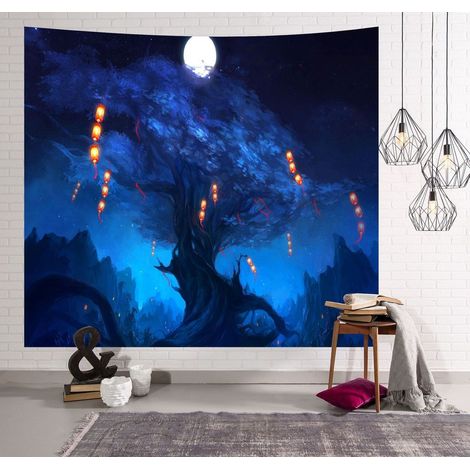 Tapisserie murale représentant un paysage naturel (forêt, plage, lac, arbres, nuages rocheux), vue esthétique, idéale pour une chambre ou un salon (200 cm x 150 cm, coloris 8).