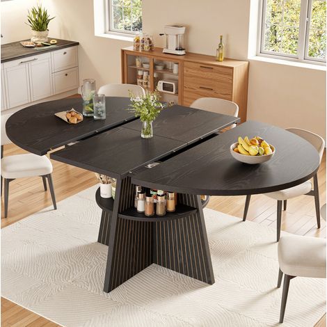 Tavolo da pranzo 110/150x110x76 cm nero, trasformabile, con ripiano aperto e angoli arrotondati (1/5)