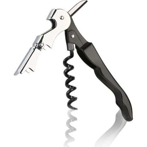 Ouvre-bouteille en acier inoxydable, ouvre-bouteille à double levier avec poignée ergonomique en caoutchouc (1/3)