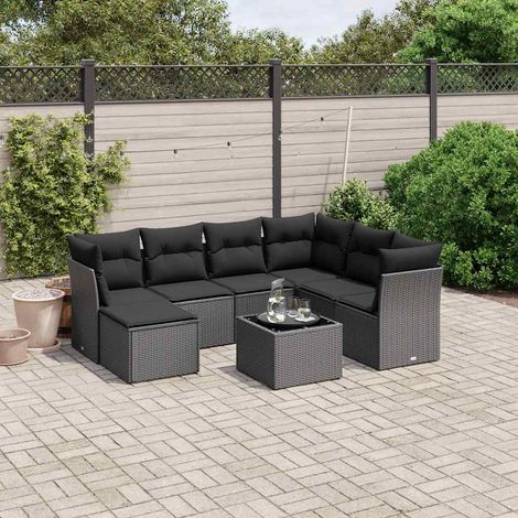 vidaXL Salon de jardin 8 pcs avec coussins noir résine tressée (1/4)