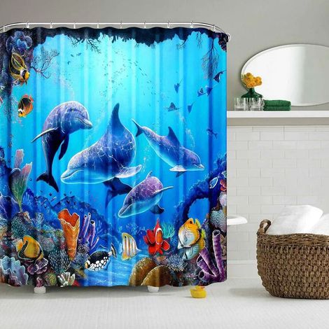 Rideau de douche à motif paysage de jardin, rideau de salle de bain avec motif marin, tissu imperméable et anti-moisissure, 180 x 180 cm