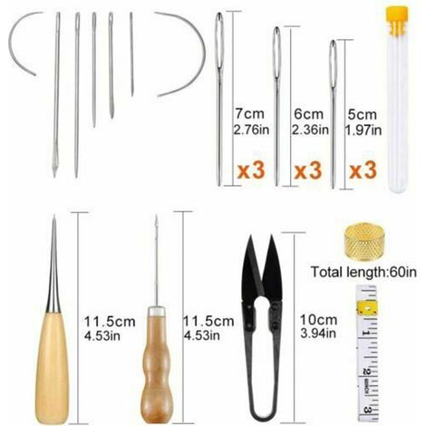Kit d'outils de couture pour cuir [28 Pièces] avec aiguilles, poinçons, fil ciré et étui de rangement (1/5)