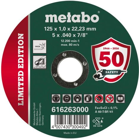 Metabo 125mm x 1.0 x 22.23 Inox Cutting Disc Limited Edition Pack Of 10