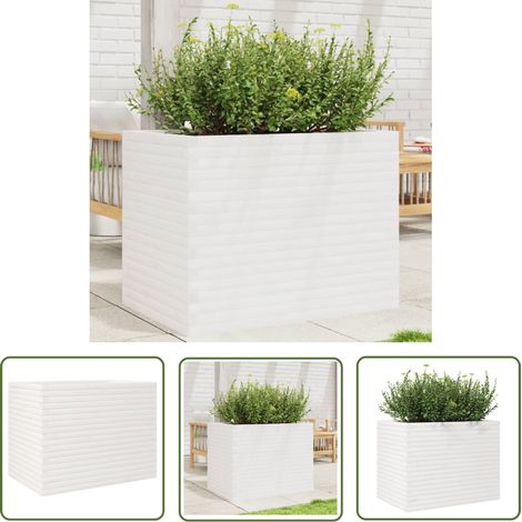 The Living Store Jardinière blanc 90x60x68,5 cm bois de pin massif - Jardiniered'extérieure - Jardinière En Bois - Pot De Fleurs Extérieur - Décoration Extérieure - Balcon (1/5)