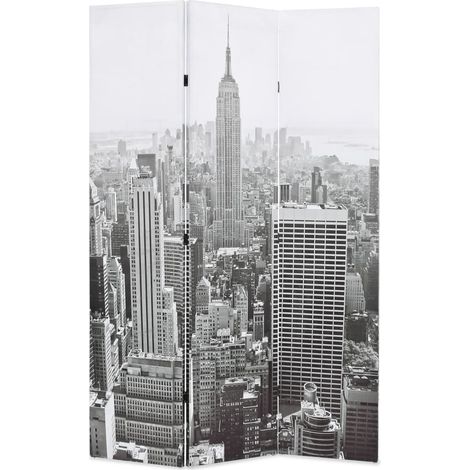 vidaXL Paravento Pieghevole 120x170 cm Stampa New York Bianco e Nero