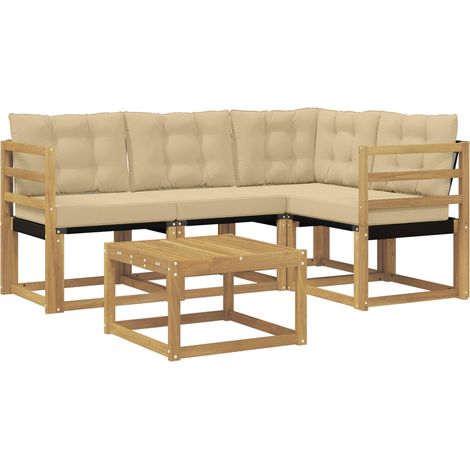 Conjunto de sofás de exterior con cojín 5 pcs y Beige vidaXL (1/5)