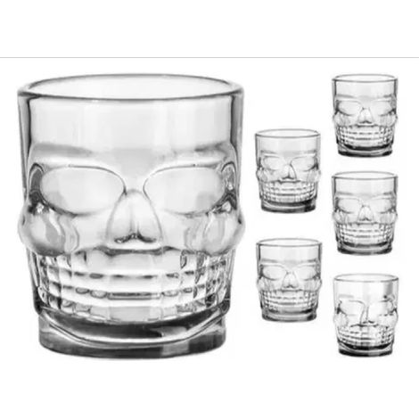 Lot de 6 verres à tête de mort en verre à eau, vin, verre whisky vodka amer vin bière rhum liqueurs en forme de crâne idéal idée cadeau anniversaire fête des pères occasions spéciales 300 ml (1/5)