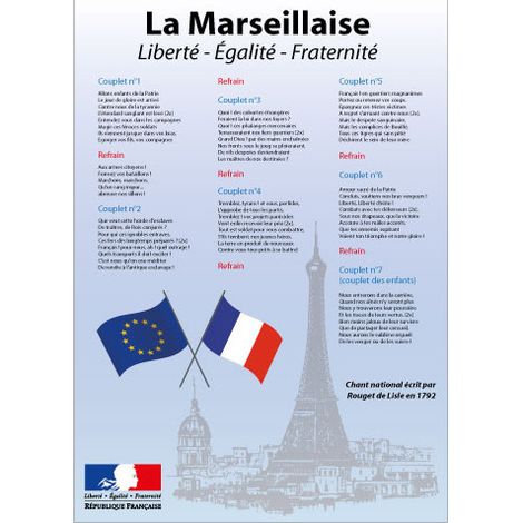 AFFICHAGE LA MARSEILLAISE POUR ECOLE (DEV0016) - Papier Poster - 210 x 300 mm