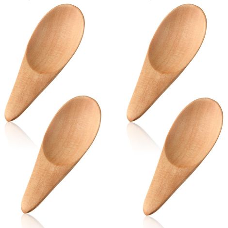 Lot de 4 Mini Cuillères en Bois 7 cm - Pour Sel, Épices, Dessert, Café, Sucre, Confiture, Miel (1/5)