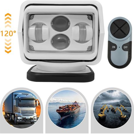 LED Suchscheinwerfer 60W 600m 8000LM - LED Arbeitsscheinwerfer Arbeitslicht mit Fernbedienung 5A IP67 360° Rotation 6500K für Geländewagen ATV Trucks Boote (Weiß) (1/5)
