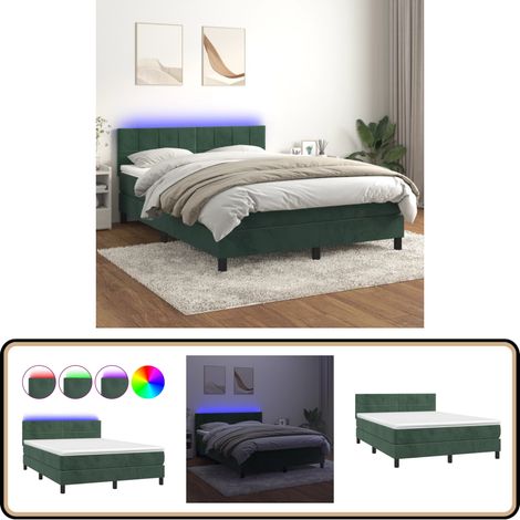 Boxspringbett mit Matratze & LED Dunkelgrün 140x200 cm Samt - Boxspringbett - Doppelbett - Samtbett - Samt - Luxusbett
