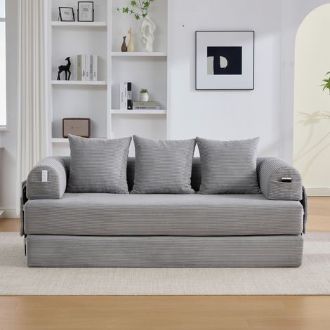 Sofá modular 200/190 cm de pana, gris claro, con bolsillo lateral y 3 cojines (1/5)