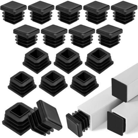 Lot de 20 bouchons carrés de 20 x 20 mm, bouchons en plastique, bouchons lamellaires noirs pour tubes carrés, bouchons pour tubes métalliques, chaises, canapés, tables et étagères (1/5)