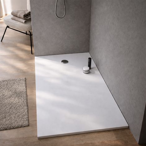 Plato de ducha 160x90x3.3cm en Polibeton blanco mate Soft-Touch recortable (1/5)