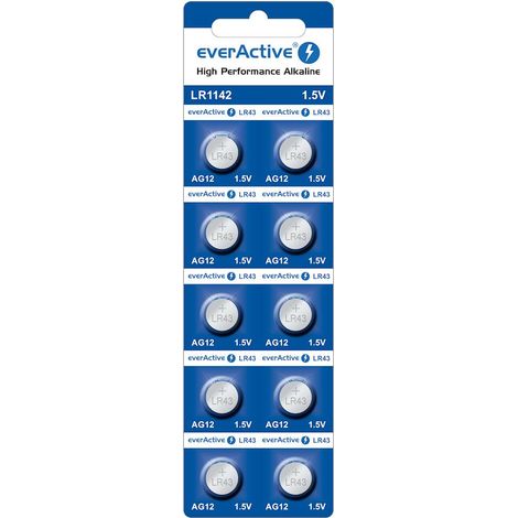 Mini piles alcalines everActive AG12 G12 LR1142 LR43 - blister de 10 pièces (1/2)
