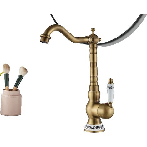 Grifo de lavabo de baño, acabado en latón antiguo, monomando, tamaño grande A (1/2)
