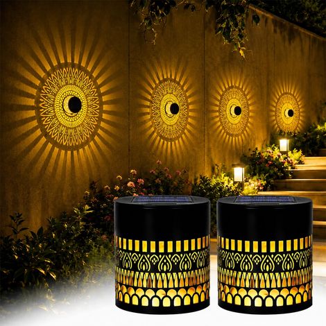 Lot de 2 lampes solaires décoratives Mandala - Lampes solaires - Applique murale solaire pour extérieur - Lanterne de jardin LED étanche pour décoration de jardin et terrasse (1/5)