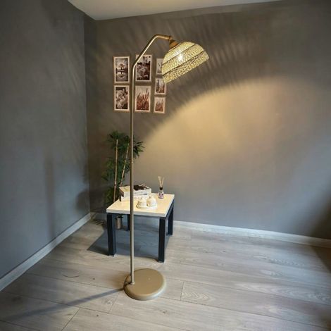 Lampadaire Norek Métal Moderne E27 Largeur 37 cm Abat-jour Réglable Tablette Variateur (1/5)