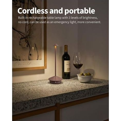 Lampe de table LED rechargeable sans fil (marron), lampe de table tactile d'extérieur 6000 mAh, lampe de table en métal au design moderne, étanche, à intensité variable, pour chevet, intérieur