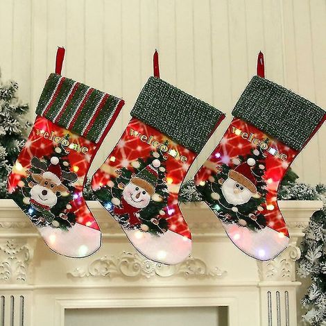 MINE Décorations de bas de Noël lumineuses à Led Sacs-cadeaux de Noël pour enfants Cerf
