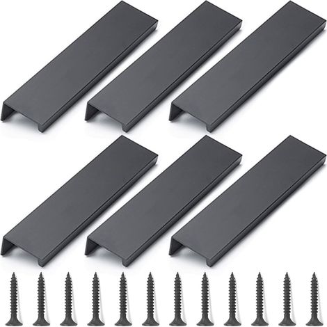 Boutons et poignées de meubles,6 Pièces Poignées d'armoire Noires, Poignée de Meuble Invisible 120 mm (1/5)