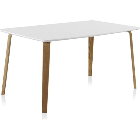 Table de salle à manger scandinave en bois blanc et chêne - Blanc mat et bois naturel (1/2)