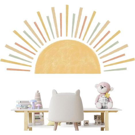 Sticker mural soleil bohème, décoration murale pour chambre d'enfant, chambre de bébé, salon (1/5)