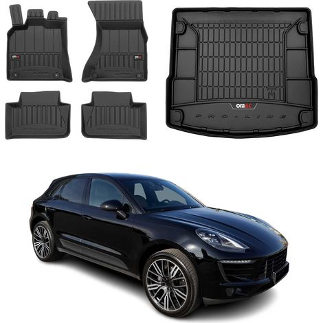 OMAC Kit Tapis de Sol & Coffre - Compatible avec Porsche Macan 2014-2018 - Revêtement de Sol + Coffre Auto - Tapis de Voiture impérméables antidérapants - 3D TPE Premium - Noir (1/5)