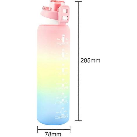 Gourde de 1000 ml résistante aux chocs, portable et colorée, avec indicateur de temps, fermeture à bouton unique et étanchéité parfaite pour le sport en extérieur.