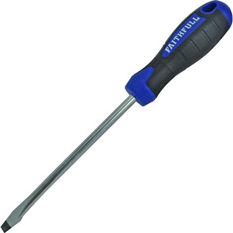 Faithfull Flared Screwdriver, Soft-Grip Handle, Chrome Vanadium Steel Blade with Magnetic Tip - 10mm x 200mm