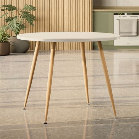 Mesa de comedor / cocina Corin 100x100x75 cm para 3 a 4 personas Tablero en melamina blanca de 25 mm Patas metálicas efecto madera MOG Casa (1/5)