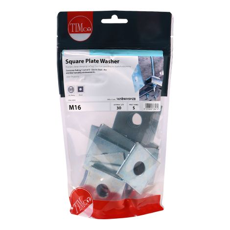 TIMCO Square Plate Washers Silver - M16 x 50 x 50 x 3