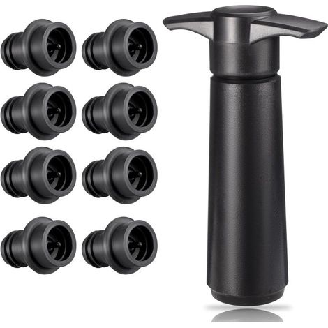 Pompe à vide Wine Saver avec 8 bouchons en silicone réutilisables - Protection anti-fuite pour bouteilles de vin rouge, Prosecco, Cava et vins mousseux (1/5)