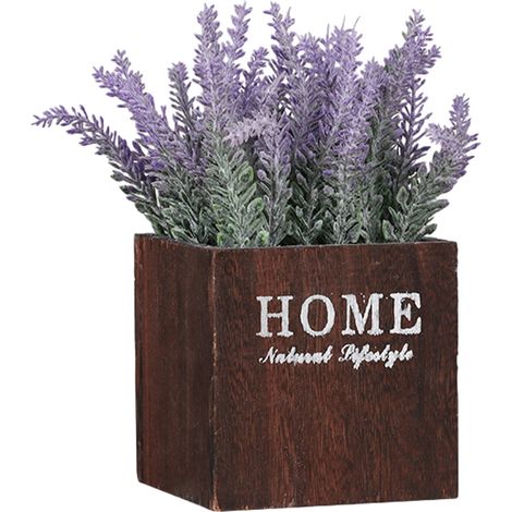 3 plantes lavande artificielles, pots en bois artisanal, décoration intérieure salle de bain et bureau (1/5)